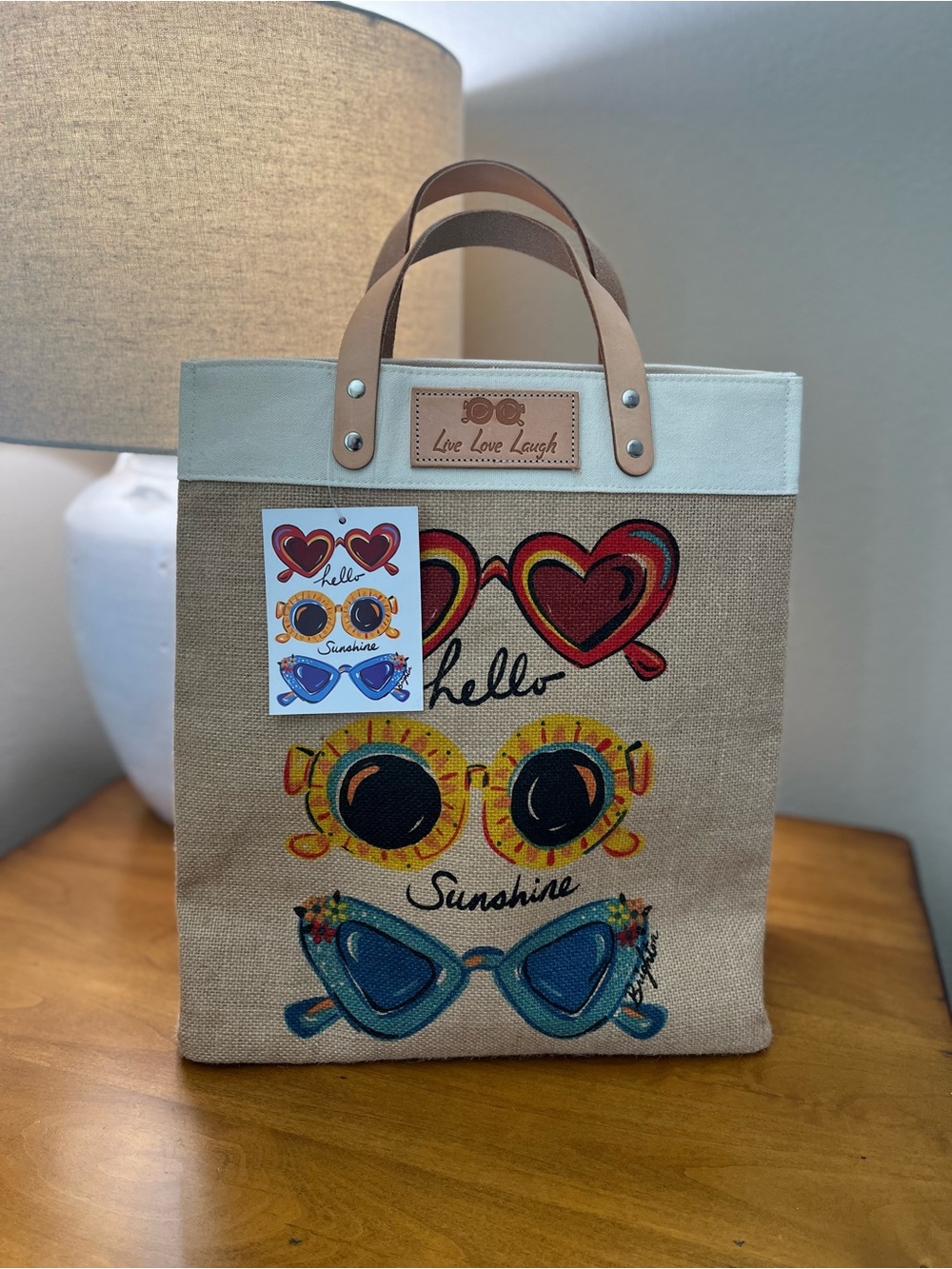 NWT Brighton Live Love Laugh Canvas Tote Bag with Sunglasses Artwork